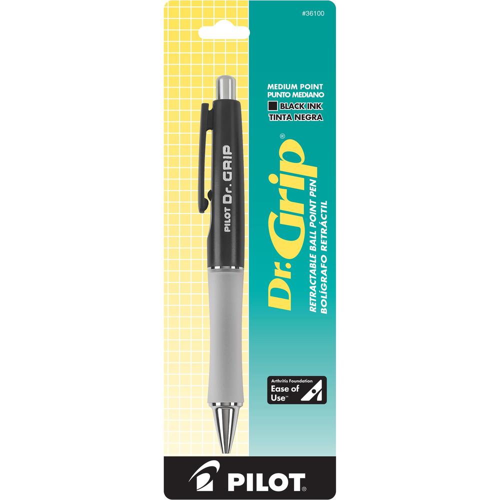 Pilot Dr. Grip Retractable Ballpoint Pens - Medium Pen Point - 1 mm Pen Point Size - Refillable - Retractable - Black - Black Barrel - 1 Each. Picture 1
