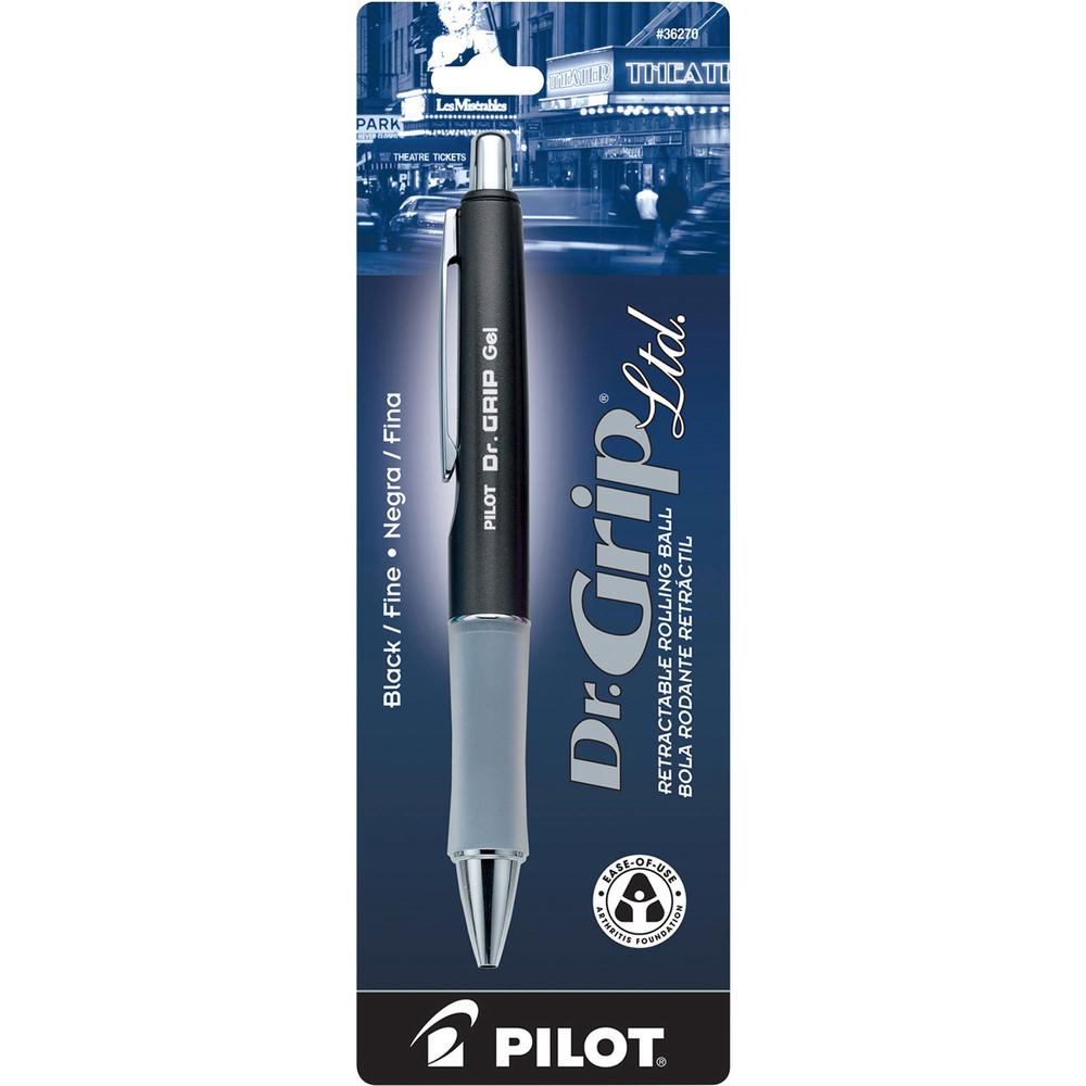 Pilot Dr. Grip Retractable Gel Rollerball Pens - Fine Pen Point - 0.7 mm Pen Point Size - Refillable - Retractable - Black Gel-based Ink - Charcoal Gray Barrel - 1 Each. Picture 1