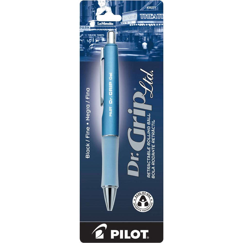 Pilot Dr. Grip Retractable Gel Rollerball Pens - Fine Pen Point - 0.7 mm Pen Point Size - Refillable - Retractable - Black Gel-based Ink - Ice Blue Barrel - 1 Each. Picture 1