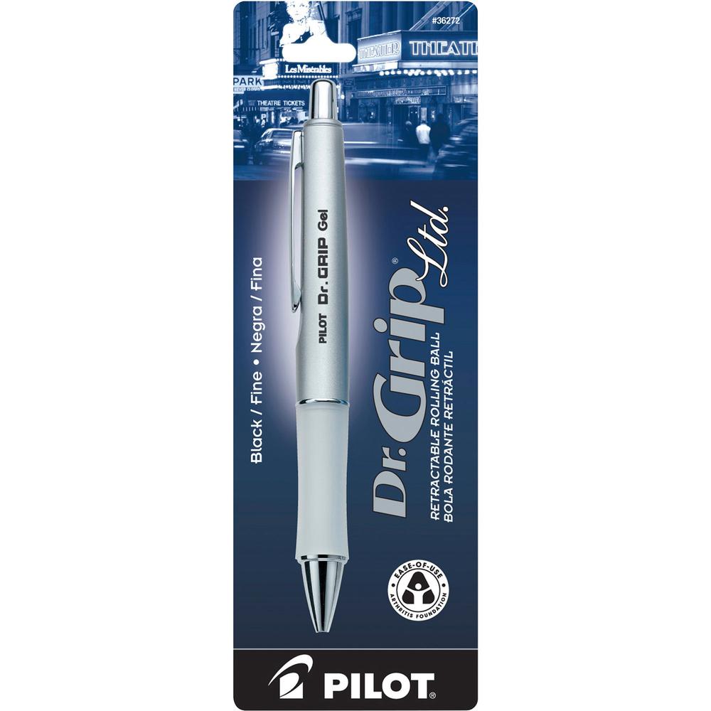Pilot Dr. Grip Retractable Gel Rollerball Pens - Fine Pen Point - 0.7 mm Pen Point Size - Refillable - Retractable - Black Gel-based Ink - Platinum Barrel - 1 Each. Picture 1