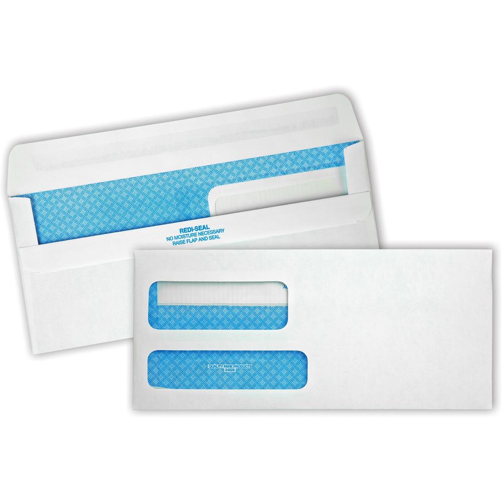 Quality Park No. 9 Double Window Security Tint Envelopes with Redi-Seal&reg; Self-Seal - Double Window - #9 - 3 7/8" Width x 8 7/8" Length - 24 lb - Self-sealing - Wove - 500 / Box - White. Picture 1