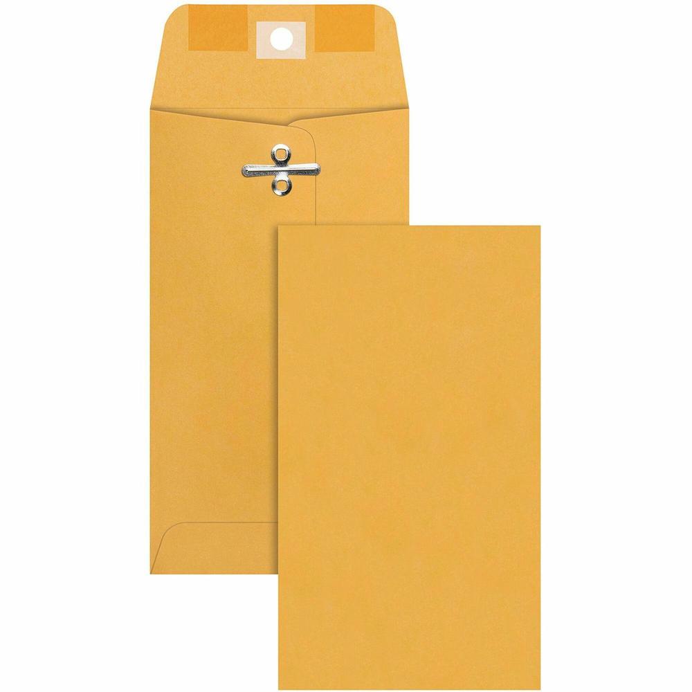 Quality Park 3-3/8 x 6 Clasp Envelopes - Clasp - 3 3/8" Width x 6" Length - 28 lb - Gummed - Kraft - 100 / Box - Brown. Picture 1