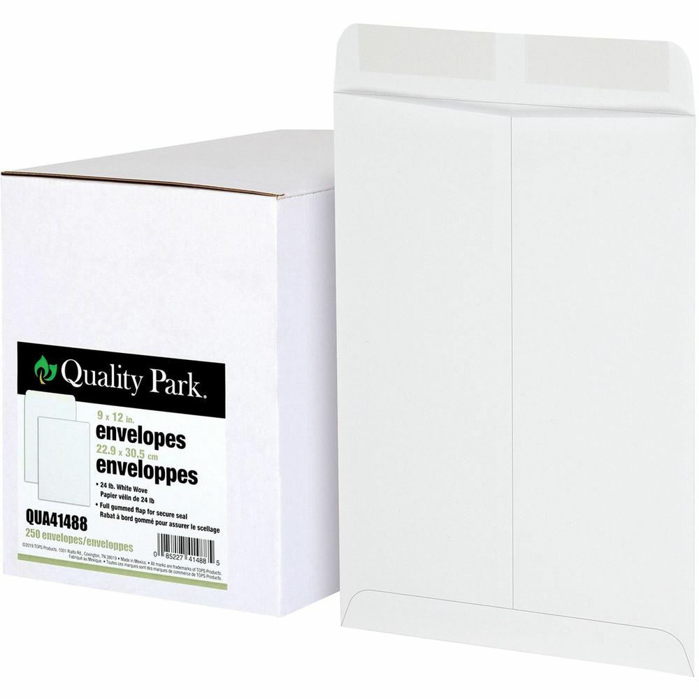 Quality Park White Plain Catalog Envelopes - Catalog - #10 1/2 - 9" Width x 12" Length - 24 lb - Gummed - Wove - 250 / Box - White. The main picture.