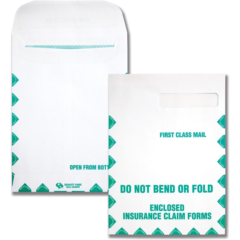 Quality Park Health Claim Insurance Envelopes for Medicare Form HCFA-1508 - Security Tint - Single Window - 9" Width x 12 1/2" Length - 28 lb - Self-sealing - Wove - 100 / Box - White. Picture 1