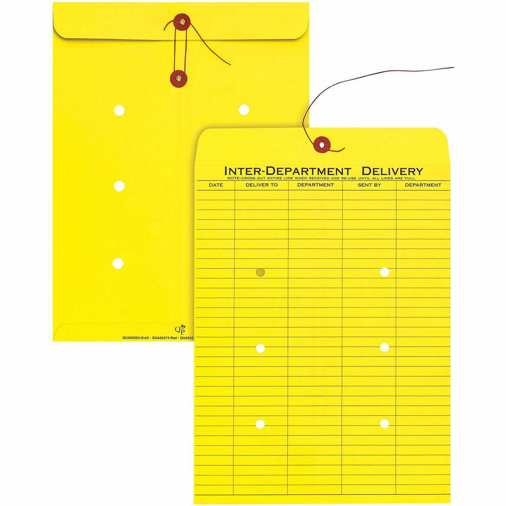 Quality Park 10 x 13 Inter-Departmental Envelopes - Inter-department - 10" Width x 13" Length - 28 lb - String/Button - 100 / Box - Yellow. Picture 1