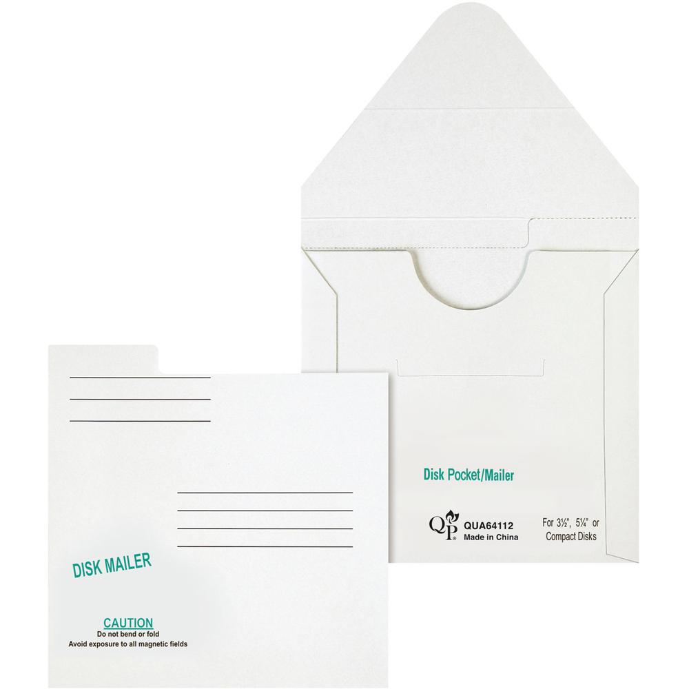 Quality Park 5 1/4" Economy Disk Mailers - Disc/Diskette - 6" Width x 5 7/8" Length - Paperboard - 10 / Pack - White. Picture 1