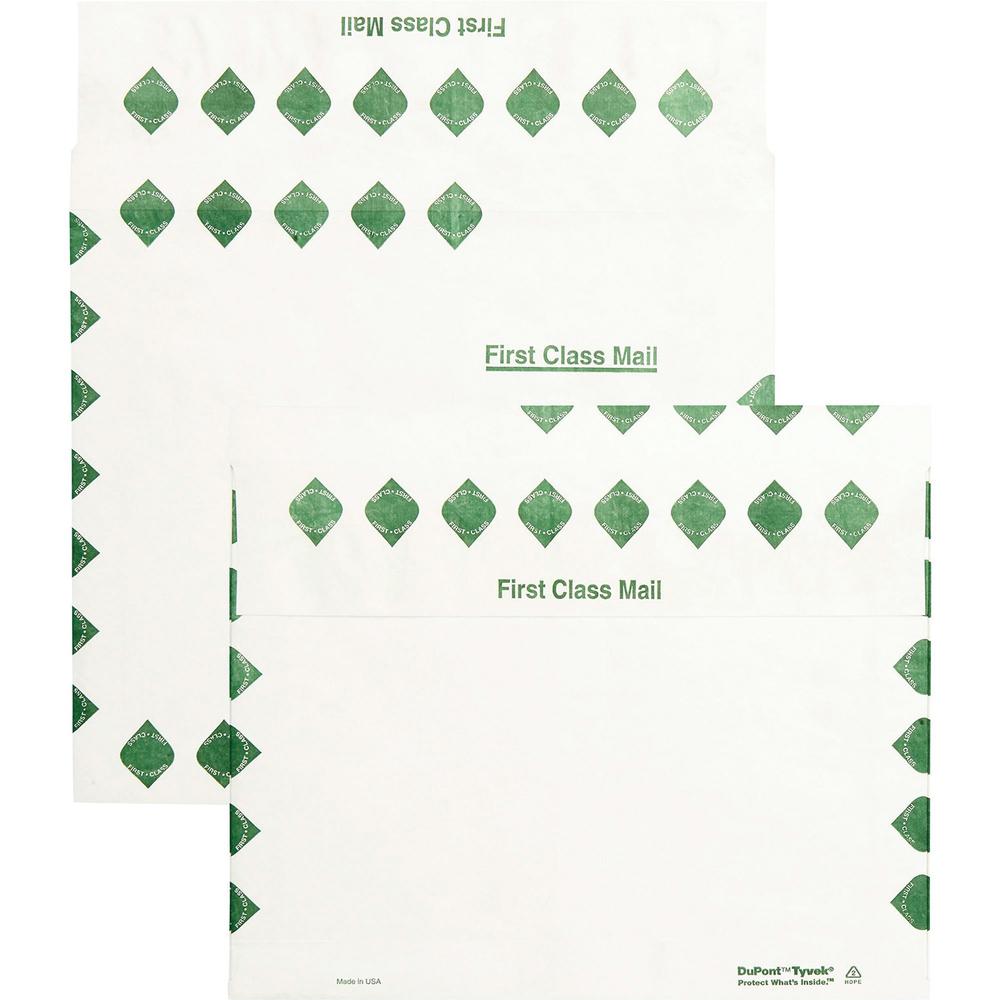 Survivor&reg; 10 x 13 x 2 DuPont Tyvek Expansion First Class Border Mailers - First Class Mail - 10" Width x 13" Length - 2" Gusset - 18 lb - Peel & Seal - Tyvek - 100 / Carton - White. Picture 1