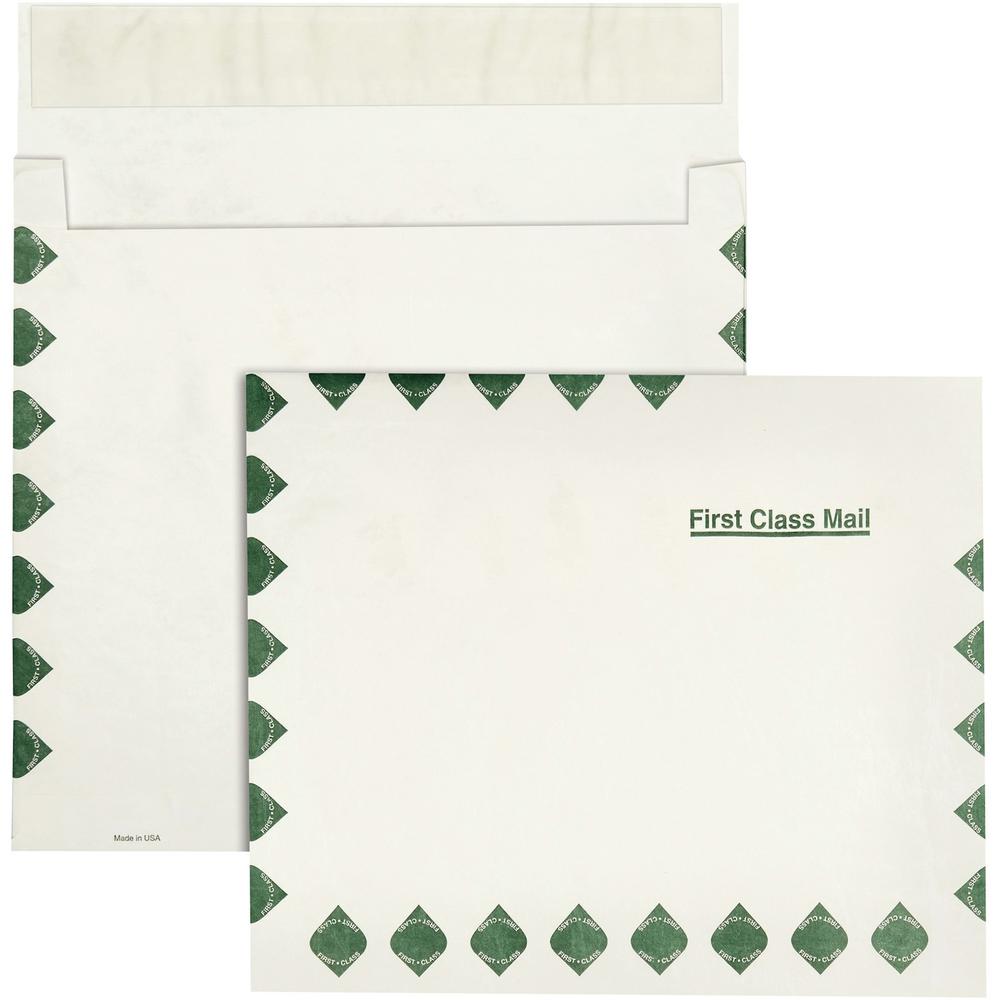 Survivor&reg; 10 x 13 x 2 DuPont Tyvek Expansion First Class Border Mailers - First Class Mail - 10" Width x 13" Length - 2" Gusset - 14 lb - Self-sealing - Tyvek - 100 / Carton - White. Picture 1