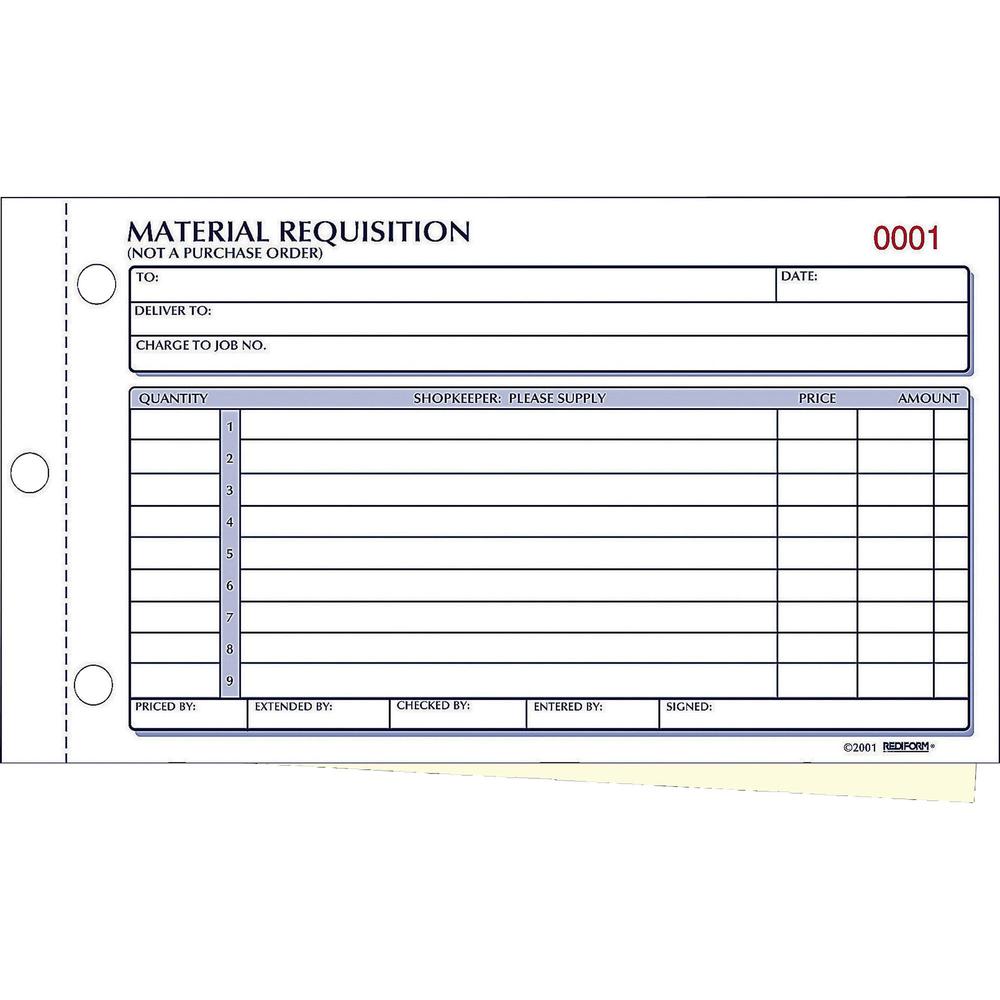 Rediform Material Requisition Purchasing Forms - 50 Sheet(s) - 2 PartCarbonless Copy - 7.87" x 4.25" Sheet Size - White, Yellow - Black Print Color - 1 Each. Picture 1