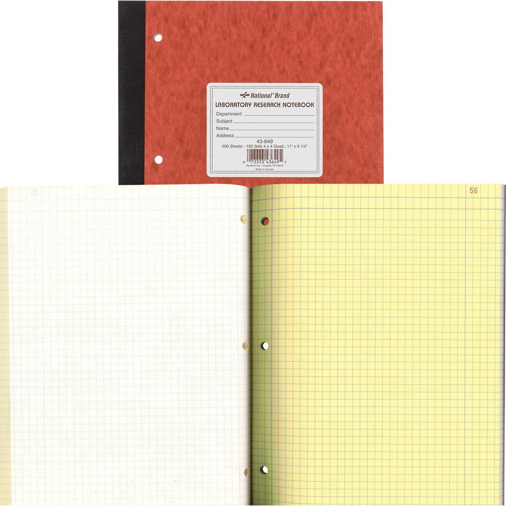 Rediform Laboratory Research Notebook - 200 Sheets - Sewn - 9 1/4" x 11" - Brown Paper - BrownPressboard Cover - Micro Perforated, Numbered, Perforated, Punched - 1 Each. Picture 1