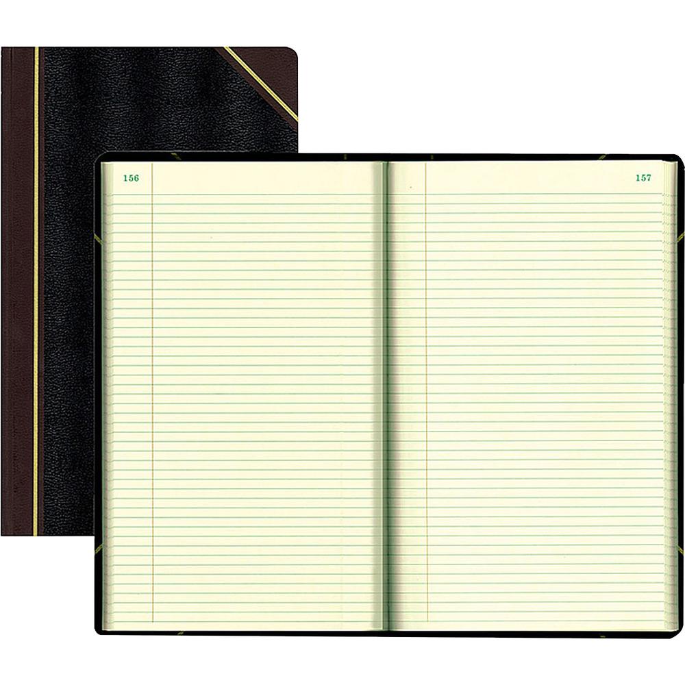 Rediform Texhide Cover Record Books with Margin - 500 Sheet(s) - Thread Sewn - 8.75" x 14.25" Sheet Size - Black - Green Sheet(s) - Black Cover - Recycled - 1 Each. Picture 1