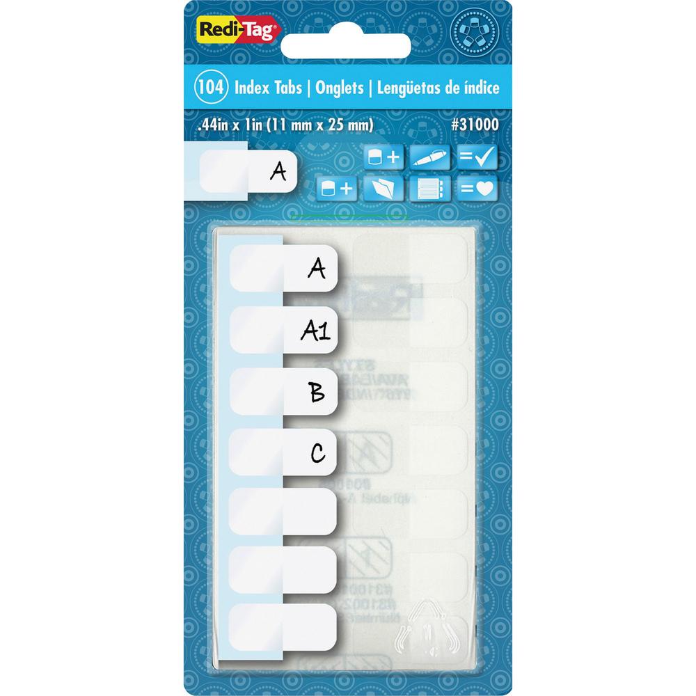 Redi-Tag Permanent Stick Write-On Index Tabs - 104 Write-on Tab(s) - 1" Tab Height x 0.43" Tab Width - Self-adhesive, Permanent - White Plastic Tab(s) - 104 / Pack. Picture 1