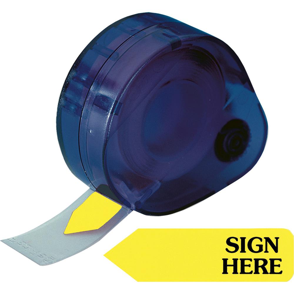 Redi-Tag Sign Here Removable Flags In Dispenser - 120 x Yellow - 1 7/8" x 9/16" - Arrow - "SIGN HERE" - Yellow - Removable, Self-adhesive - 120 / Pack. Picture 1