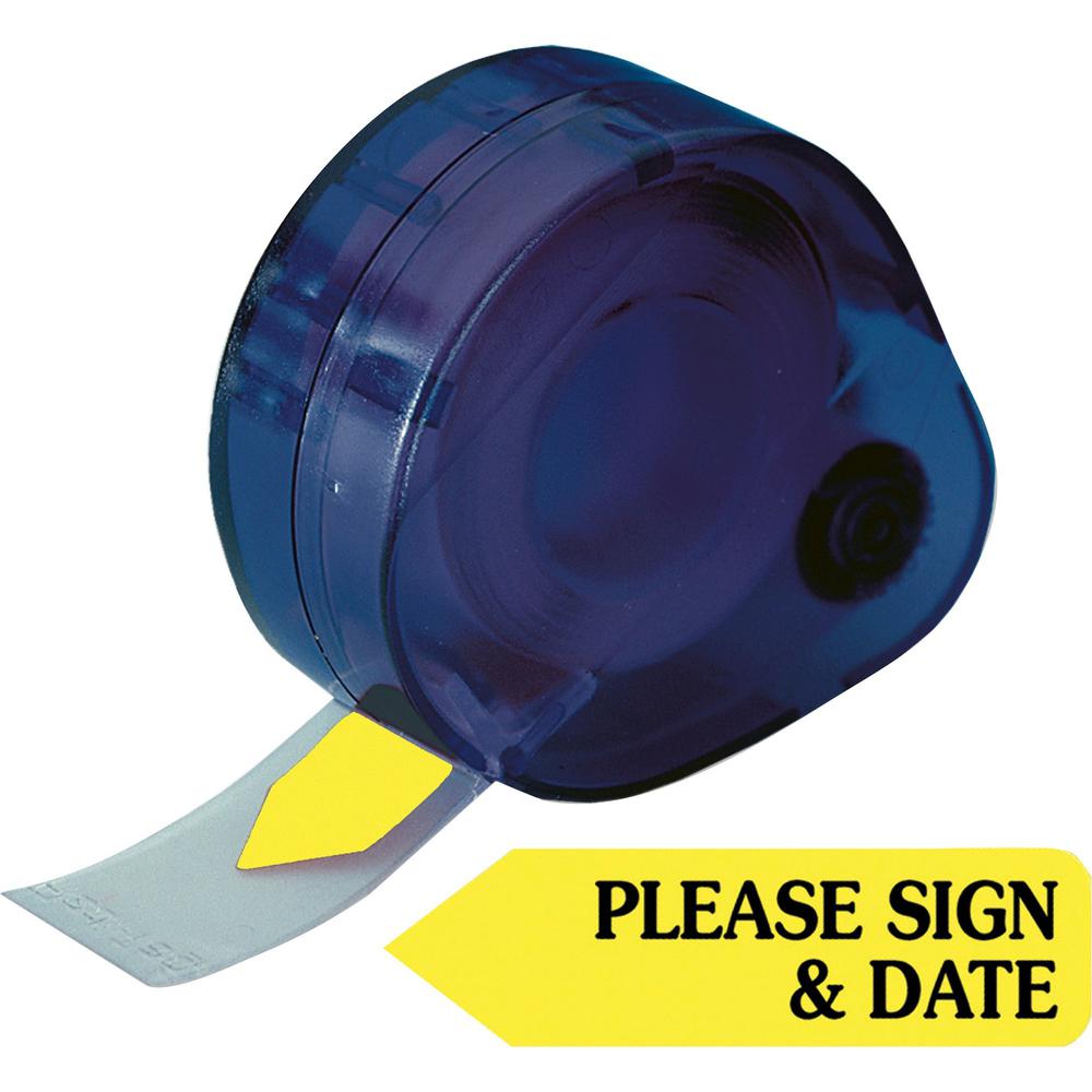 Redi-Tag Please Sign and Date Arrows In Dispenser - 120 x Yellow - 1 7/8" x 9/16" - Arrow - "Sign & Date" - Yellow - Removable, Self-adhesive - 120 / Pack. Picture 1