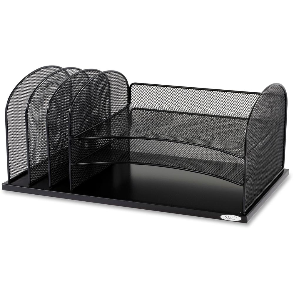 Safco Onyx 3 Tray/3 Upright Section Desk Organizer - 5 Compartment(s) - 8.3" Height x 19.5" Width x 11.5" Depth - Desktop - Steel - 1 Each. Picture 1