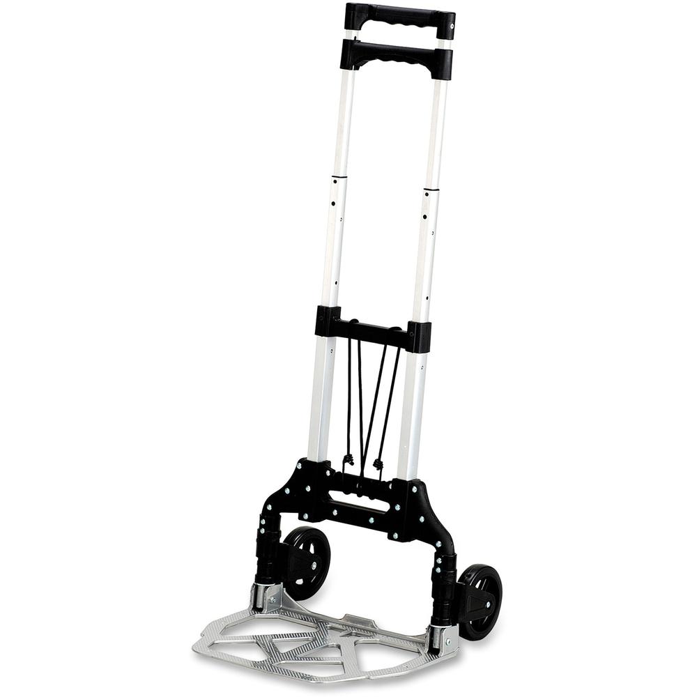 Safco Stow-Away Hand Truck - Telescopic Handle - 110 lb Capacity - 4 Casters - 5" Caster Size - Aluminum - x 16.3" Width x 25" Depth x 39.5" Height - Aluminum Frame - Silver, Black - 1 Each. The main picture.