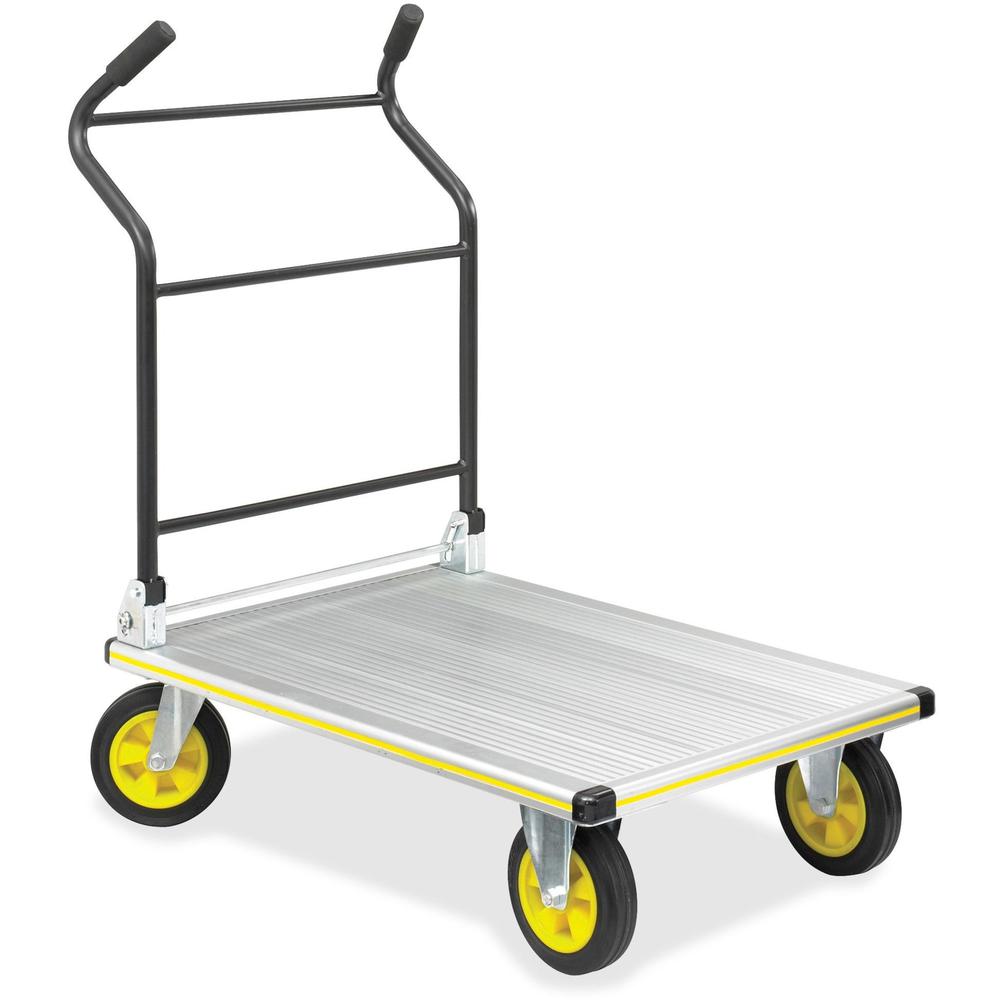 Safco Stow-Away Platform Hand Truck - Tubular Handle - 1000 lb Capacity - 4 Casters - 7" Caster Size - Aluminum - x 24" Width x 39" Depth x 40" Height - Aluminum Frame - Silver - 1 Each. Picture 1