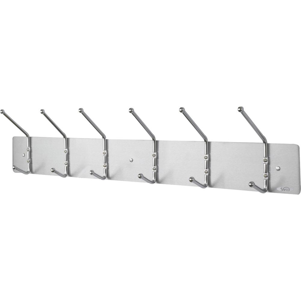 Safco 6-Hook Contemporary Steel Coat Hooks - 6 Hooks - 10 lb (4.54 kg) Capacity - for Garment - Steel - Silver - 1 Each. Picture 1