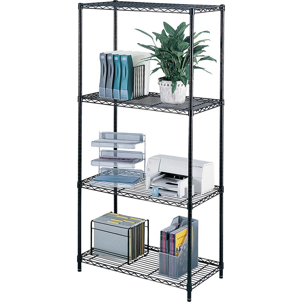 Safco Industrial Wire Shelving - 36" x 18" x 72" - 4 x Shelf(ves) - Rust Proof, Leveling Glide, Adjustable Leveler, Adjustable Feet, Dust Proof - Black - Powder Coated - Steel, Plastic - Assembly Requ. Picture 3