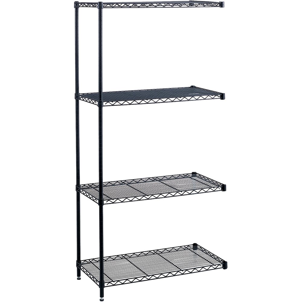 Safco Industrial Wire Shelving Add-On Unit - 36" x 18" x 72" - 4 x Shelf(ves) - Leveling Glide, Adjustable Leveler, Adjustable Feet, Dust Proof - Black - Powder Coated - Steel, Plastic - Assembly Requ. Picture 1