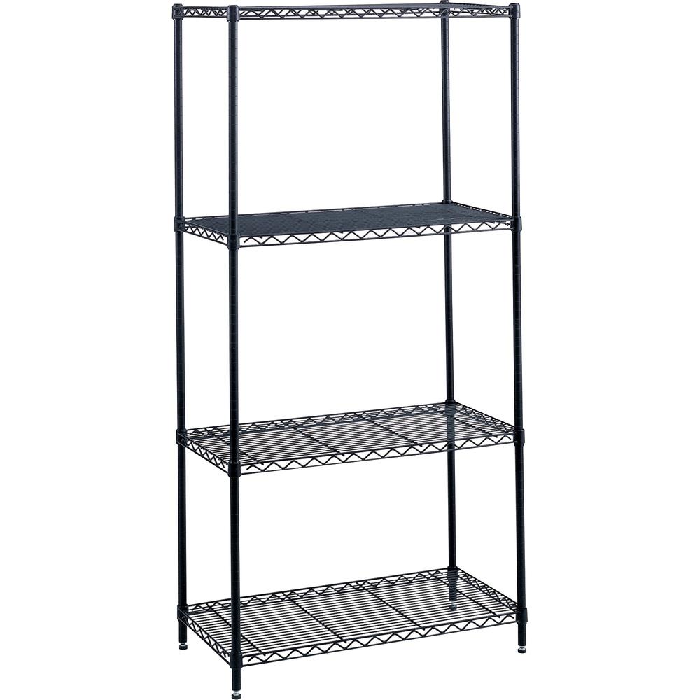 Safco Industrial Wire Shelving - 48" x 18" x 72" - 4 x Shelf(ves) - 1250 lb Load Capacity - Leveling Glide, Dust Proof, Adjustable Leveler, Adjustable Feet - Black - Powder Coated - Steel - Assembly R. Picture 1