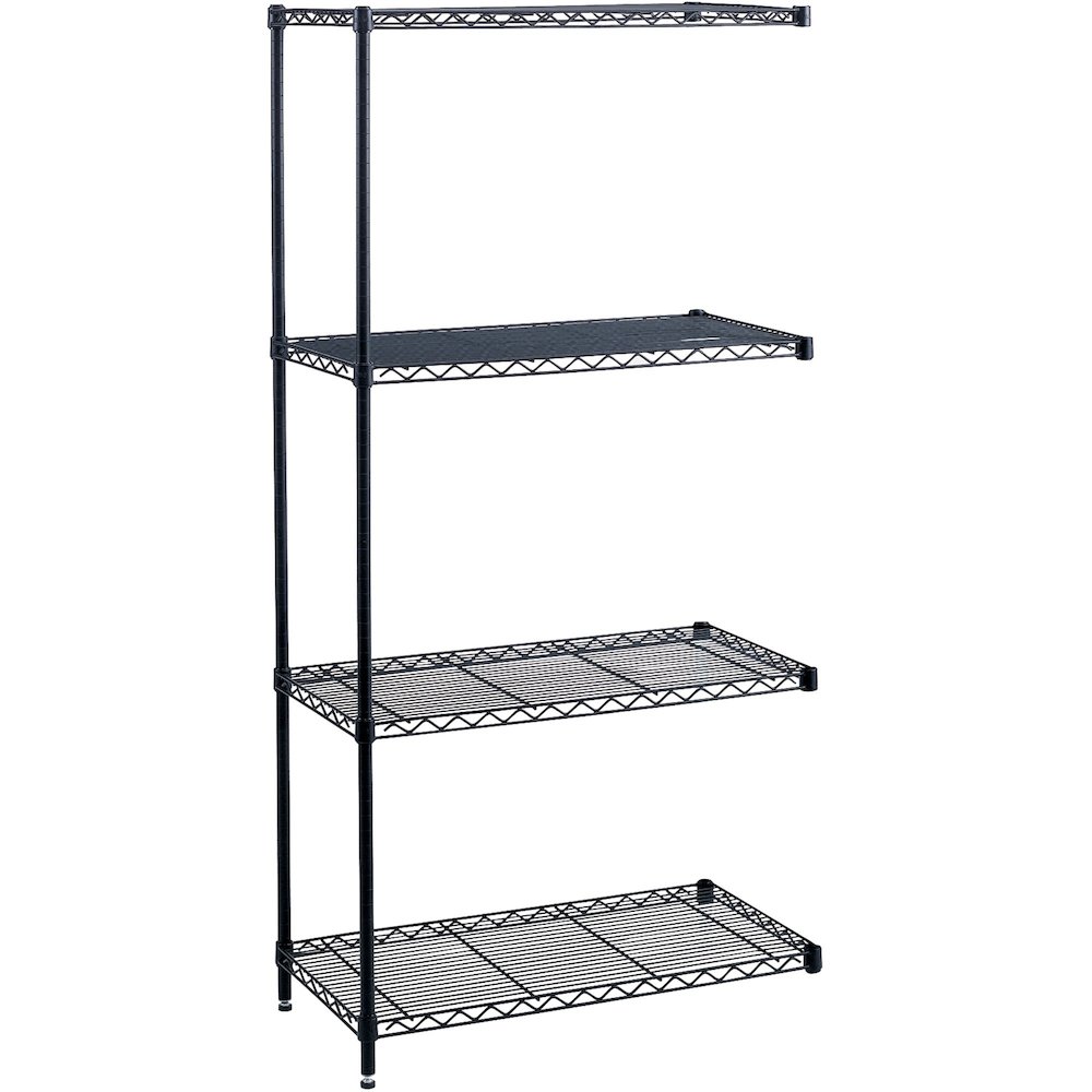 Safco Industrial Wire Shelving Add-On Unit - 48" x 18" x 72" - 4 x Shelf(ves) - 1000 lb Load Capacity - Leveling Glide, Adjustable Leveler, Adjustable Feet, Dust Proof - Black - Powder Coated - Steel,. Picture 1