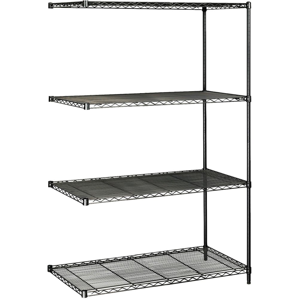 Safco Industrial Wire Shelving Add-On Unit - 48" x 24" x 72" - 4 x Shelf(ves) - 3200 lb Load Capacity - Adjustable Glide, Durable - Black - Powder Coated - Steel - Assembly Required. Picture 1