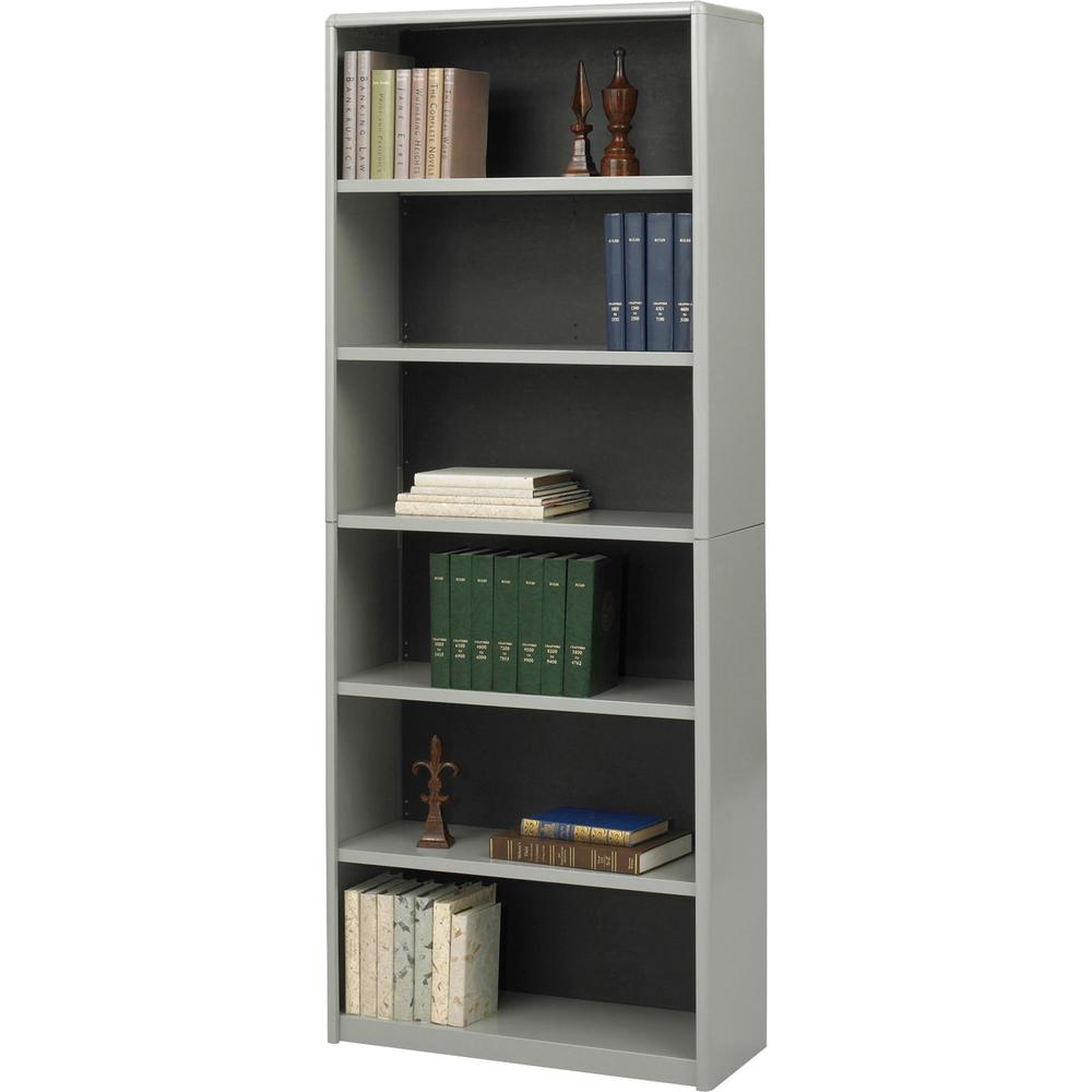 Safco Value Mate Bookcase - 31.8" x 13.5" x 80" - 6 x Shelf(ves) - Gray - Steel, Fiberboard, Plastic - Assembly Required. Picture 1