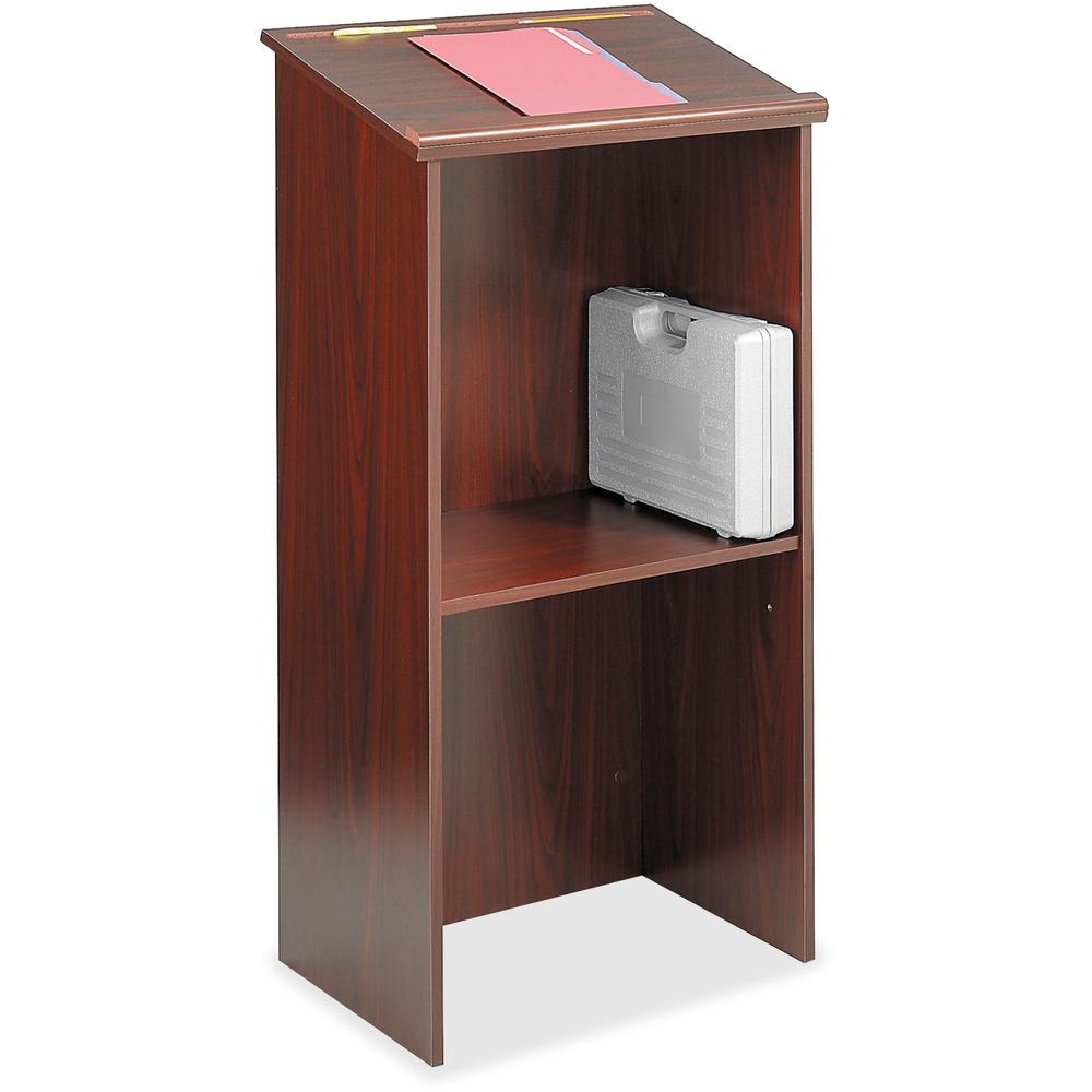 Safco Stand Up Lectern - Rectangle Top - 15.75" Table Top Length x 23" Table Top Width - 46" Height - Assembly Required - Laminated, Mahogany - Wood. Picture 1