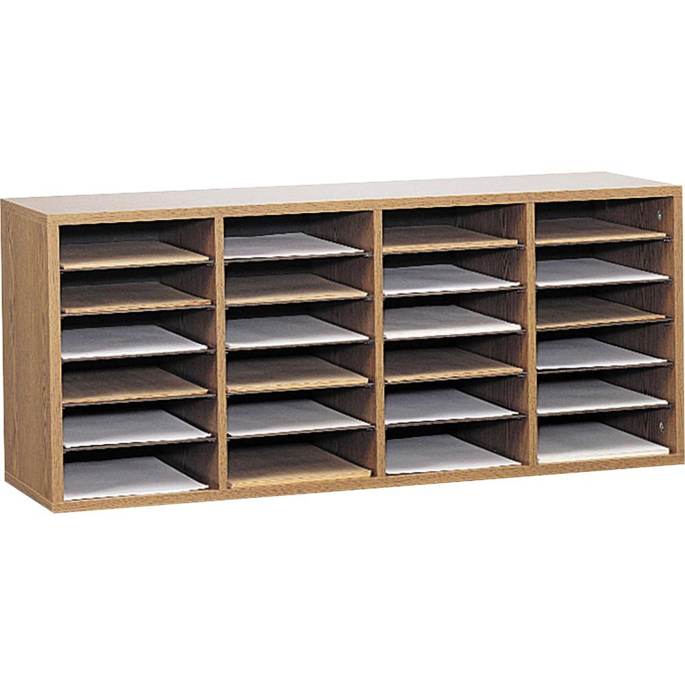 Safco Adjustable Shelves Literature Organizers - 24 Compartment(s) - Compartment Size 2.50" x 9" x 11.50" - 16.4" Height x 39.4" Width x 11.8" Depth - Medium Oak - Wood - 1 Each. Picture 1