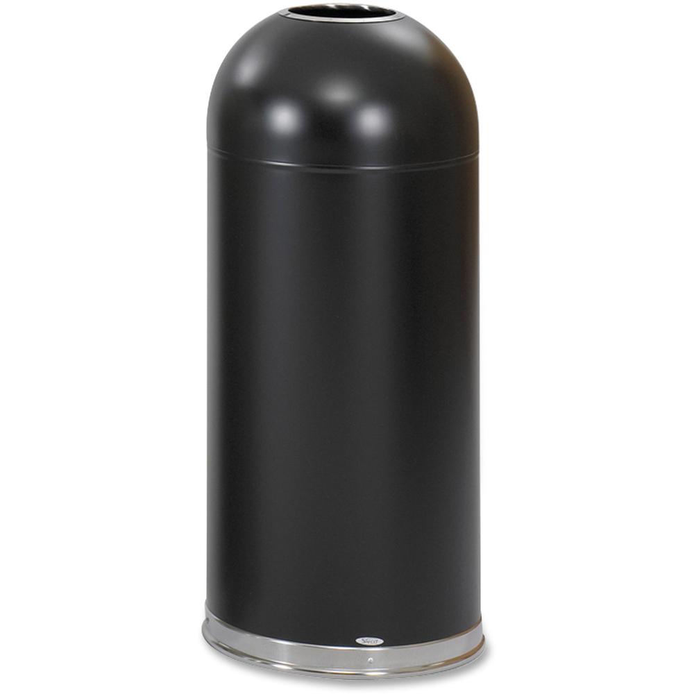 Safco Open Top Dome Waste Receptacle - 15 gal Capacity - Round - 15" Opening Diameter - 37" Height - Stainless Steel - Black - 1 Each. Picture 1
