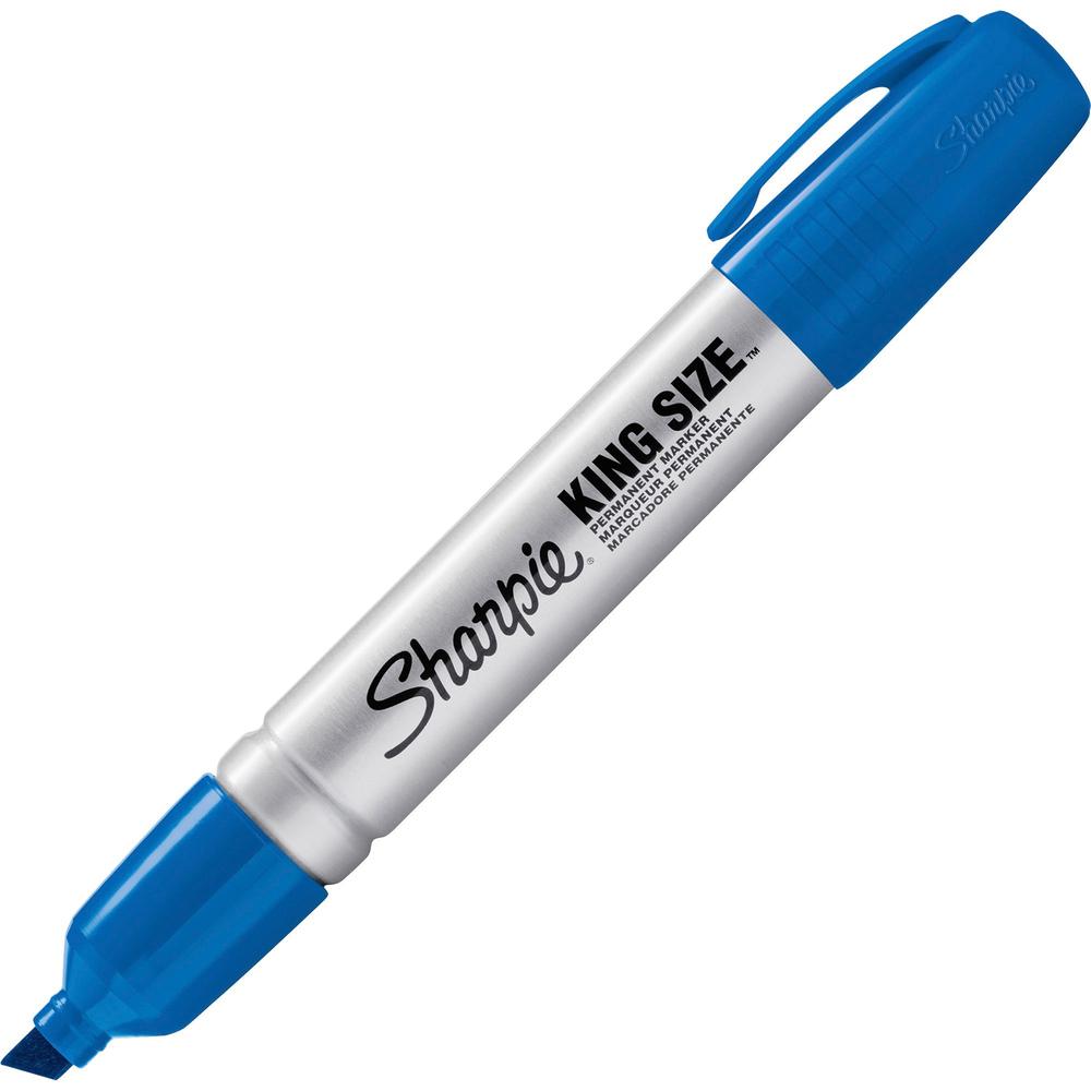 Sharpie King-Size Permanent Markers - Chisel Marker Point Style - Blue - Silver Plastic Barrel - 1 Dozen. The main picture.
