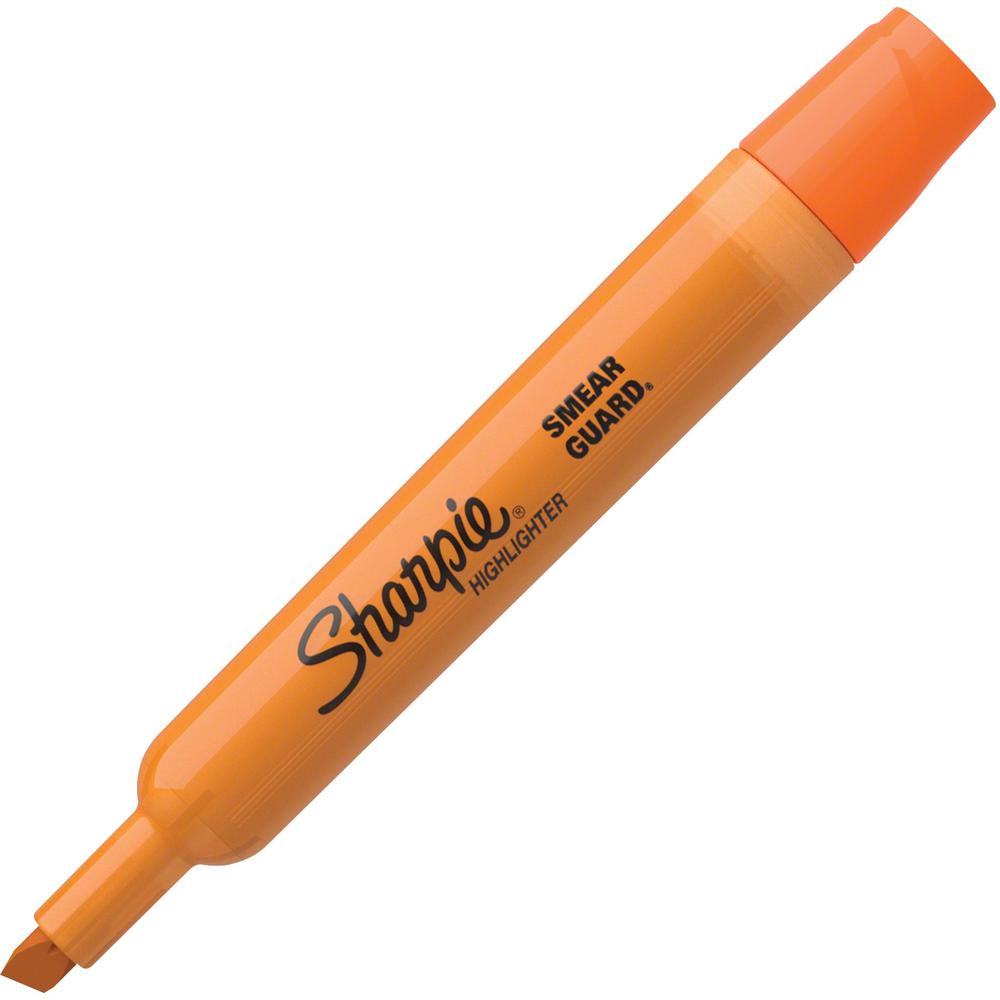 Sharpie SmearGuard Tank Style Highlighters - Broad Marker Point - Chisel Marker Point Style - Fluorescent Orange - Orange Barrel - 1 Dozen. Picture 1