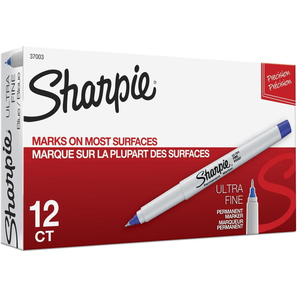 Sharpie Precision Permanent Markers - Ultra Fine, Fine Marker Point - Blue Alcohol Based Ink - 12 / Box. Picture 1