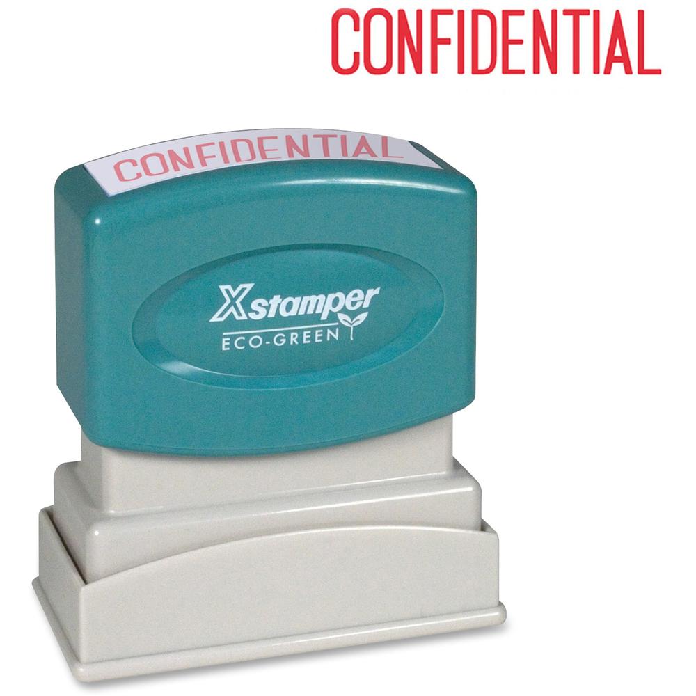 Xstamper CONFIDENTIAL Title Stamp - Message Stamp - "CONFIDENTIAL" - 0.50" Impression Width x 1.63" Impression Length - 100000 Impression(s) - Red - Recycled - 1 Each. Picture 1