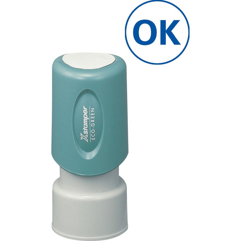 Xstamper Pre-Inked OK Stamp - Message Stamp - "OK" - 0.63" Impression Diameter - Blue - Recycled - 1 Each. Picture 1