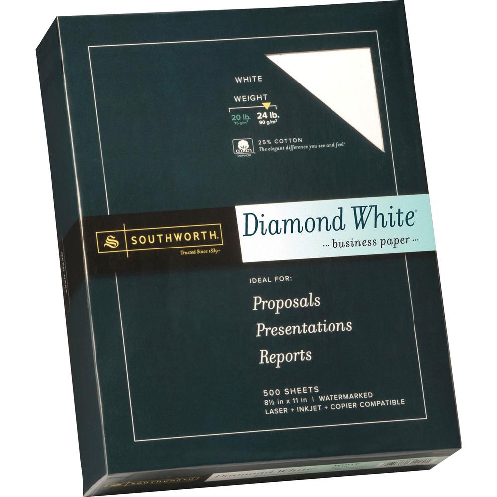 Southworth Diamond White Business Paper - Letter - 8 1/2" x 11" - 24 lb Basis Weight - Wove - 500 / Box. Picture 1
