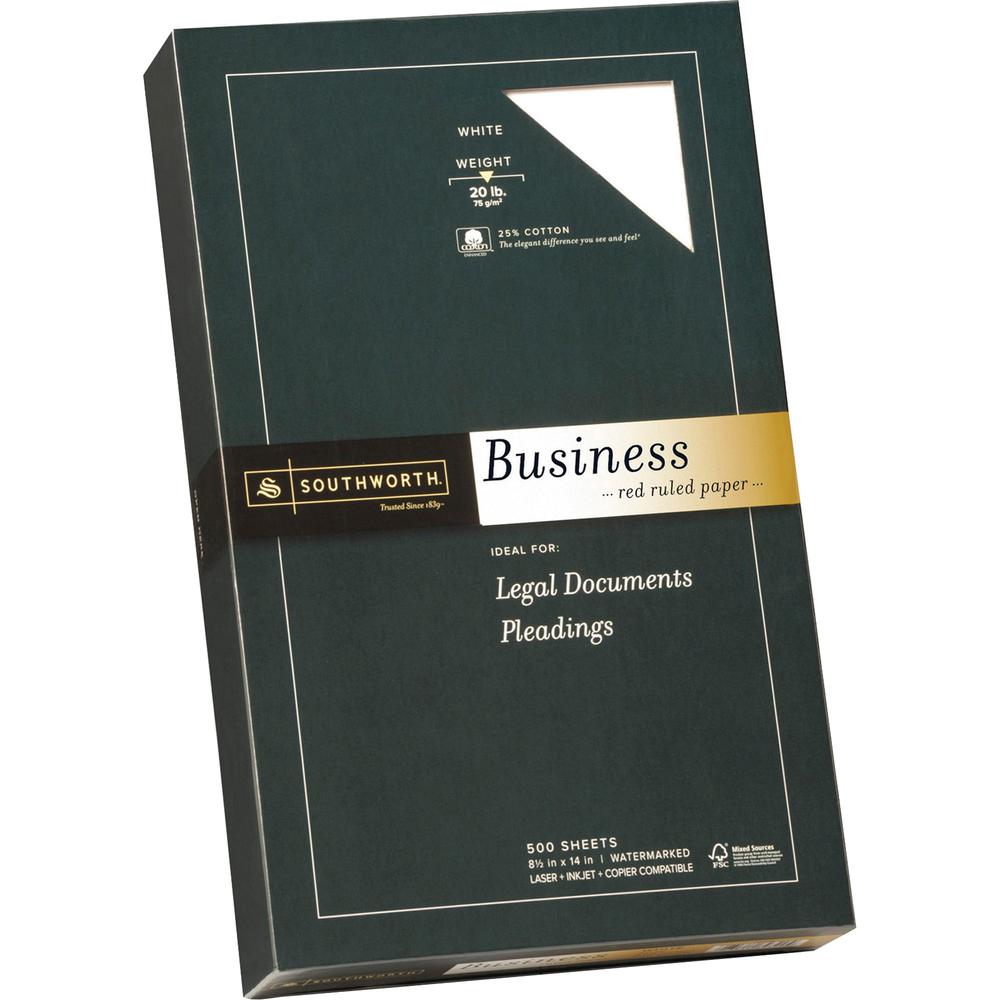 Southworth Red Ruled Business Paper - Legal - 8 1/2" x 14" - 20 lb Basis Weight - Wove - 500 / Box - FSC. The main picture.