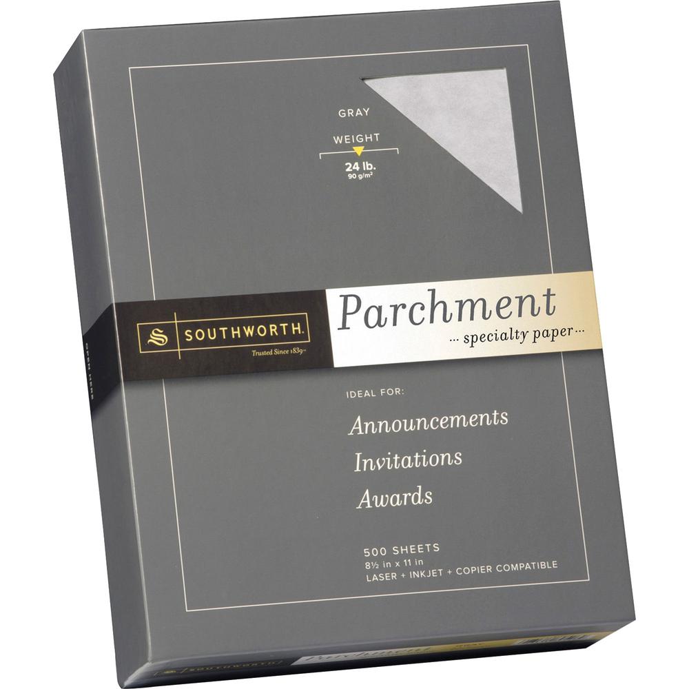 Southworth 974C Inkjet, Laser Parchment Paper - Gray - Letter - 8 1/2" x 11" - 24 lb Basis Weight - Parchment - 500 / Box. The main picture.