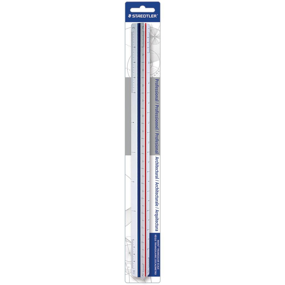 Staedtler 12" Architect Triangular Scale - 12" Length 1" Width - 3/32, 1/8, 3/16, 1/4, 3/8, 1/2, 3/4, 1, 1-1/2 Graduations - Imperial Measuring System - Polystyrene - 1 Each - White. The main picture.