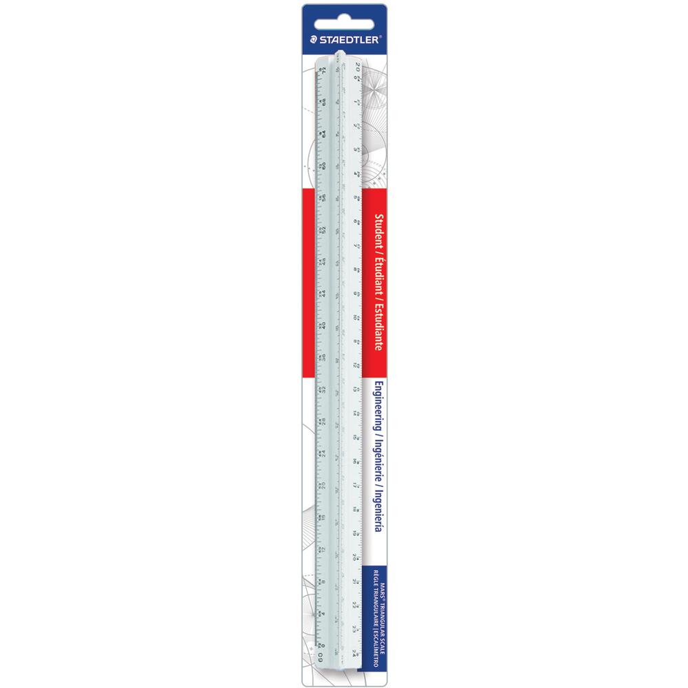 Staedtler 12" Triangular Engineer Scale - 12" Length 1" Width - 1/10 Graduations - Imperial, Metric Measuring System - Plastic - 1 Each - White. Picture 1
