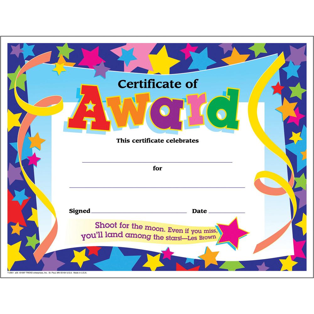 Trend Shoot for the Moon Award Certificate - "Certificate of Award" - 8.5" x 11" - 30 / Pack. Picture 1