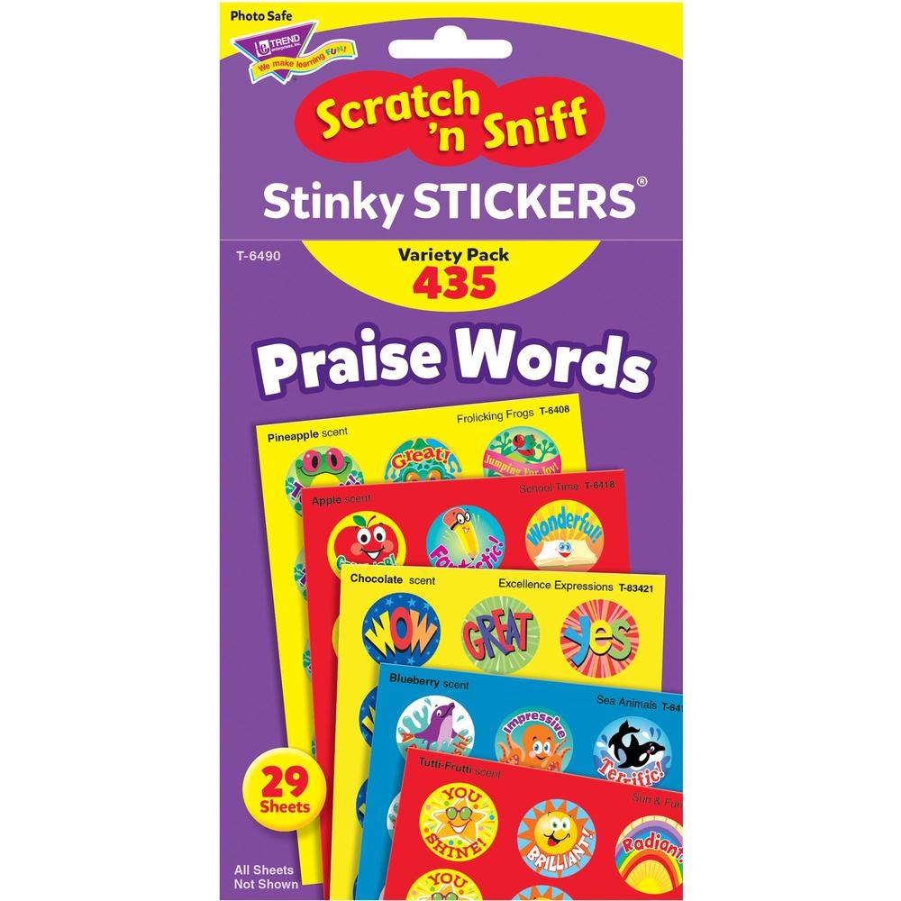 Trend Praise Words Jumbo Stinky Stickers - Self-adhesive - Acid-free, Non-toxic, Photo-safe, Scented - Assorted - Paper - 435 / Pack. The main picture.