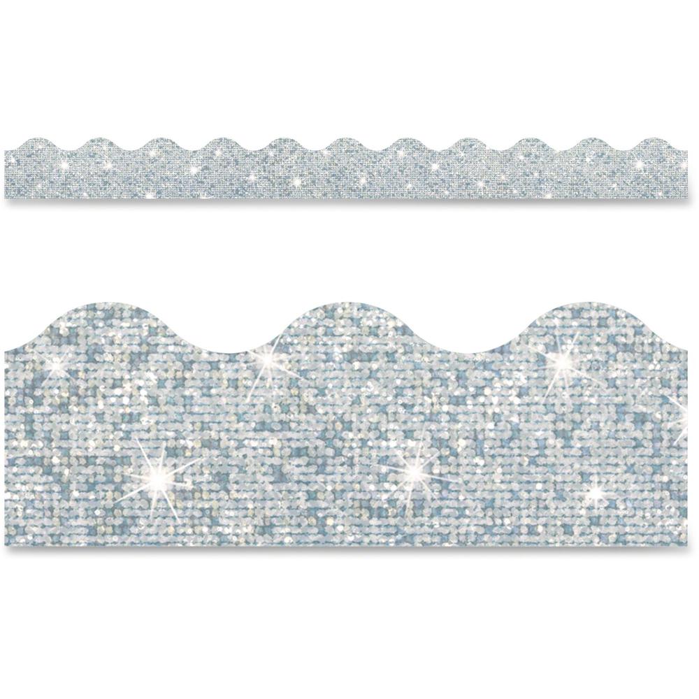 Trend Sparkle Board Trimmers - Rectangle Topped With Waves Shape - Pin-up - 0.10" Height x 2.25" Width x 390" Length - Silver - Paper - 1 / Pack. The main picture.