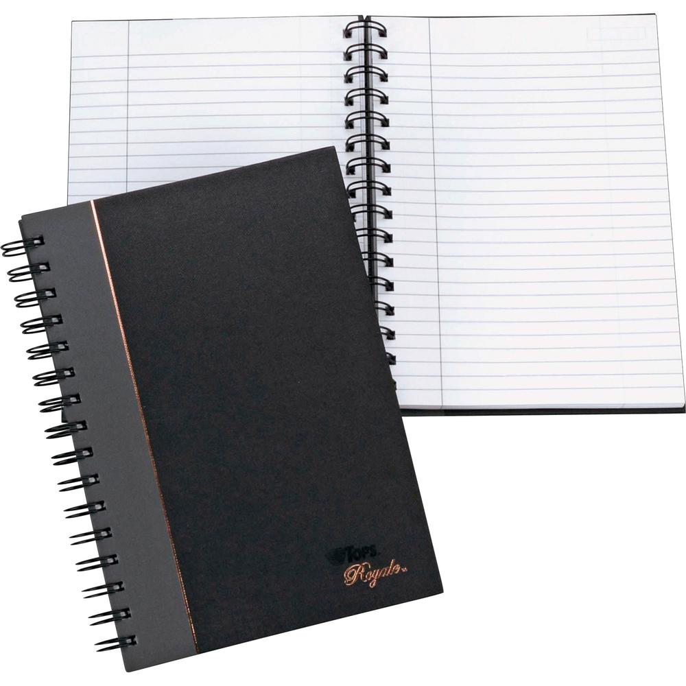 TOPS Sophisticated Business Executive Notebooks - 96 Sheets - Wire Bound - 20 lb Basis Weight - 5 7/8" x 8 1/4" - White Paper - Gray Binding - Black Cover - Hard Cover, Numbered, Ribbon Marker, Heavyw. Picture 1