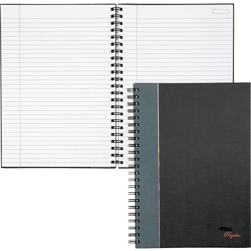 TOPS Sophisticated Business Executive Notebooks - 96 Sheets - Wire Bound - 20 lb Basis Weight - 8 1/4" x 11 3/4" - White Paper - Gray Binding - Black Cover - Hard Cover, Numbered, Ribbon Marker, Heavy. Picture 1