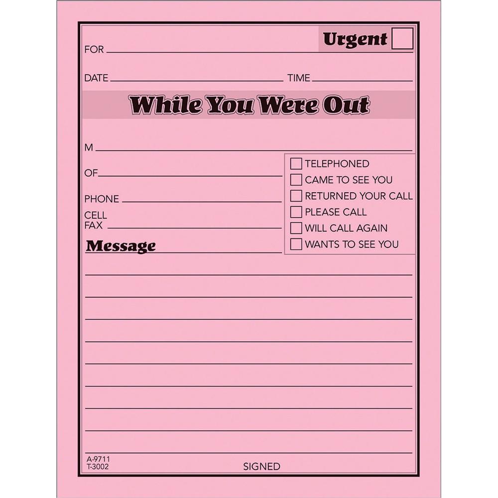 TOPS While You Were Out Message Pads - 50 Sheet(s) - Gummed - 5.50" x 4.25" Sheet Size - Pink - Pink Sheet(s) - Black Print Color - 1 Dozen. Picture 1