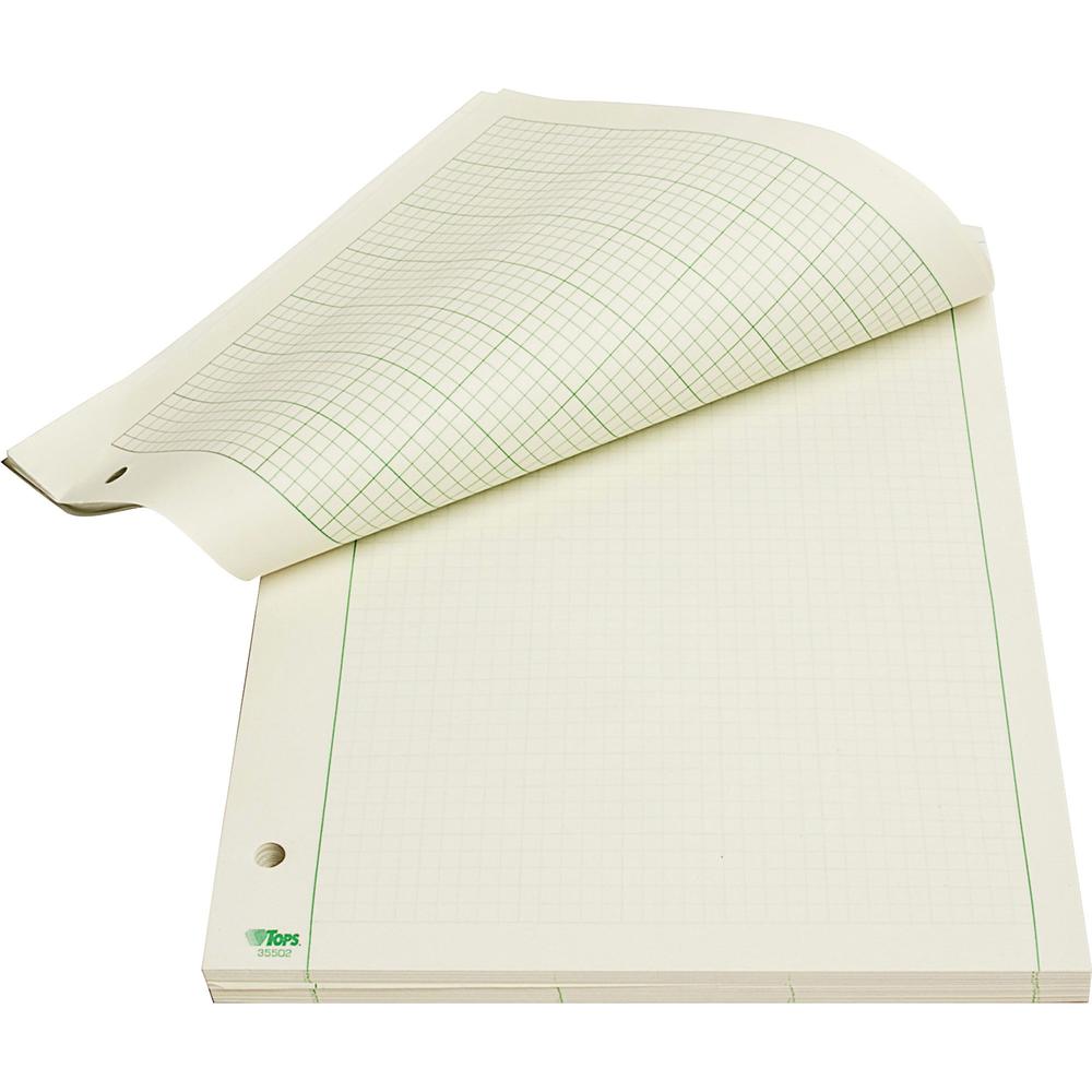 TOPS Engineering Computation Pad - 200 Sheets - Stapled/Glued - Both Side Ruling Surface - Ruled Margin - 15 lb Basis Weight - Letter - 8 1/2" x 11" - Green Paper - 1 / Pad. Picture 1