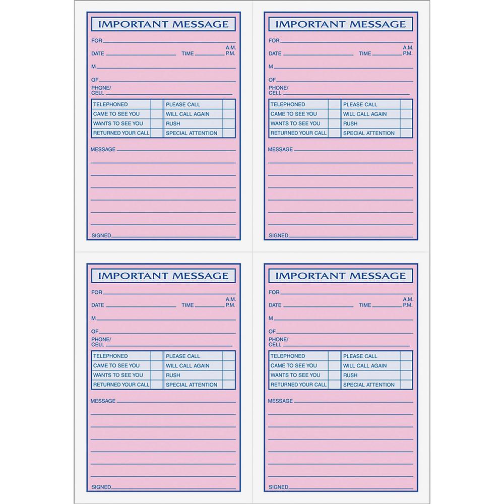 TOPS 4CPP Important Phone Message Book - 400 Sheet(s) - Spiral Bound - 2 PartCarbonless Copy - 8.25" x 11" Sheet Size - White - Assorted Sheet(s) - Blue, Red Print Color - 1 Each. Picture 1