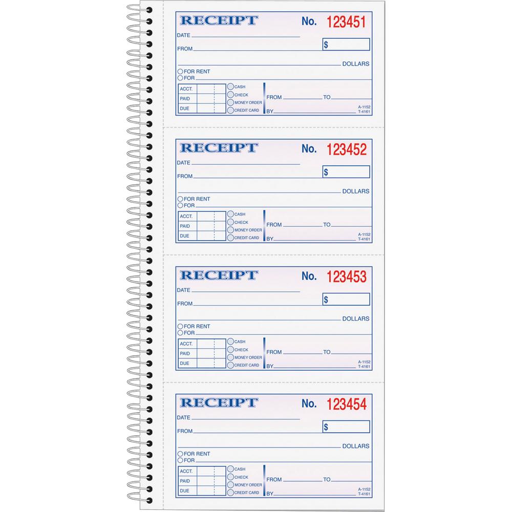 TOPS Carbonless 2-part Money Receipt Book - 200 Sheet(s) - Wire Bound - 2 PartCarbonless Copy - 5.50" x 11" Sheet Size - Canary, White - Blue, Red Print Color - 1 / Each. Picture 1